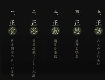 一、正食 二、正浴 三、正動 四、正思 五、正話
